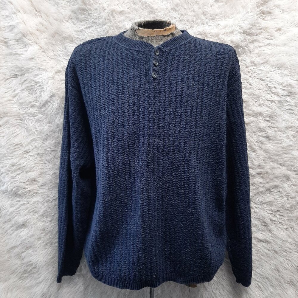 Vintage Bill Blass Mans Wool Blend Navy Blue Knit Pullover Sweater Size XXL